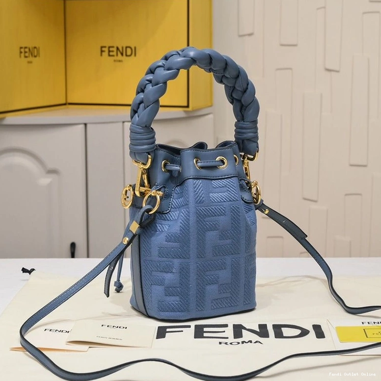 Affordable Bag Mon Fendi Canvas with In Blue Mini Motif Handle Woven Bucket FF Tresor 0808